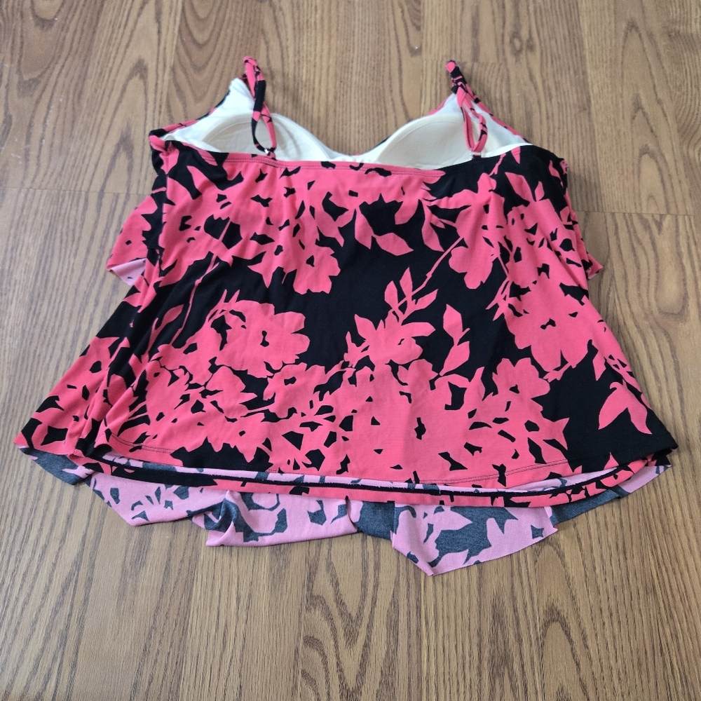 Aqua Green Swim Top Floral Tiered Ruffle Tankini Beach Pool Bathing Suit XL - Picture 3 of 6